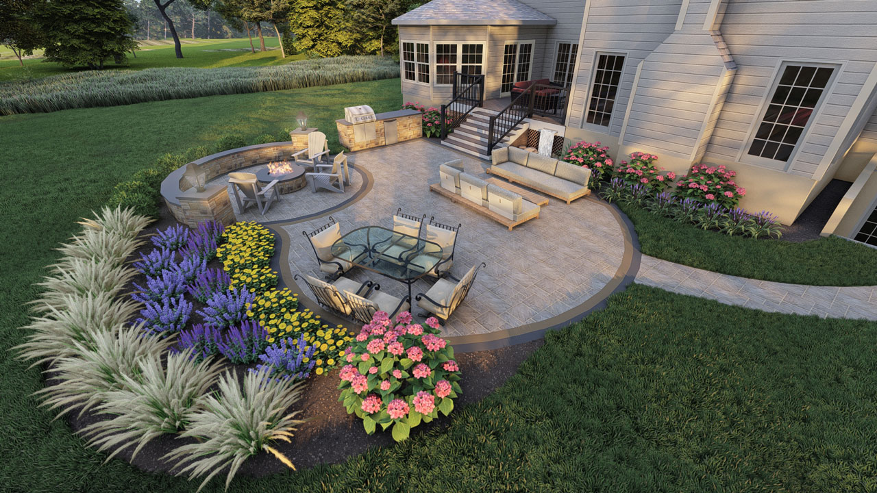 Virtual Rendering of Landscaping Design Project with Patio, Hardscape, Softscape, & Planting in West Chester, PA