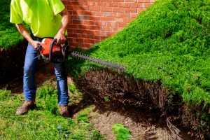 A Piazza Outdoor employee trimming bushes in Delaware County, PA